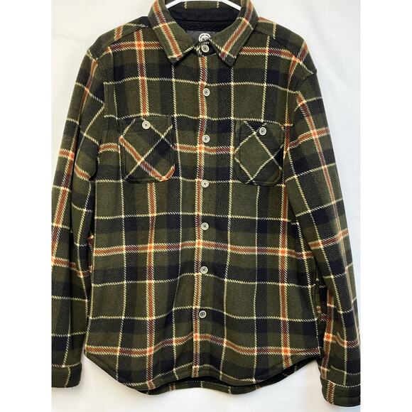 Weatherproof Men's Size Med Green Sherpa Lined Long Sleeve Plaid Shacket - Picture 1 of 10